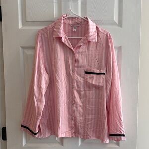 Victoria's Secret Pink Silk Striped Pajama Set with Black Accents